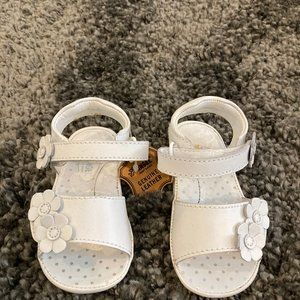 Girls Angel White Leather Velcro Sandals